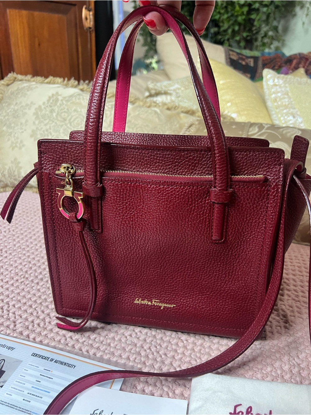 Salvatore Ferragamo Small Amy Tote Bag - Red Grained Leather W/ COA